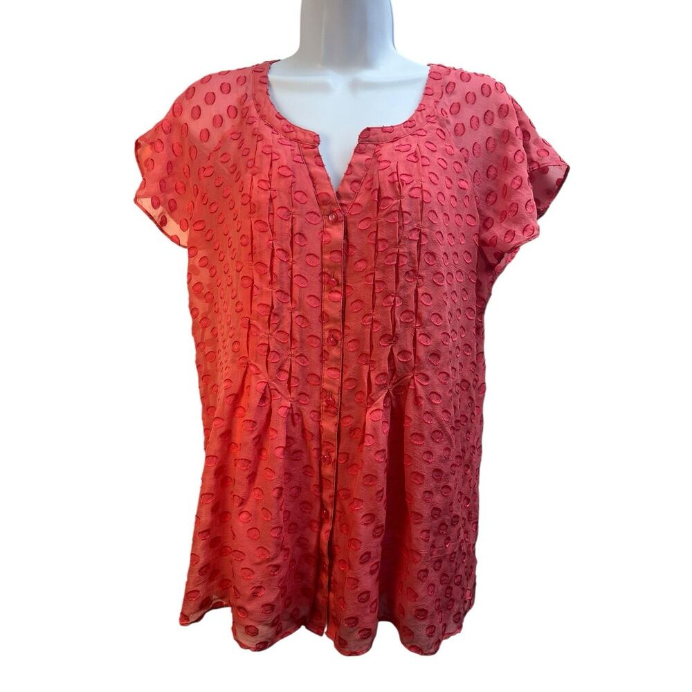 Soft Surroundings Women's Medium Silk Blend Blouse Button Front Flutter‎ Sleeve